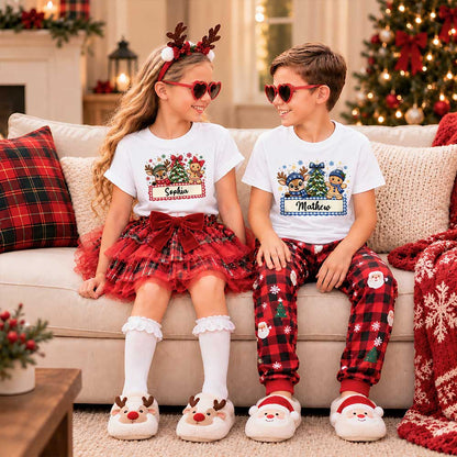 Personalized Christmas Kid T-shirt - Custom Name Reindeer Gingerbread T-shirt - Holiday Gift for Boys and Girls