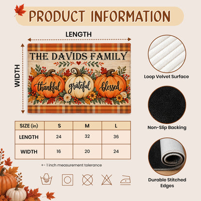 Personalized Thanksgiving Doormat - Thankful Grateful Blessed House Mat - Thanksgiving Home Decor
