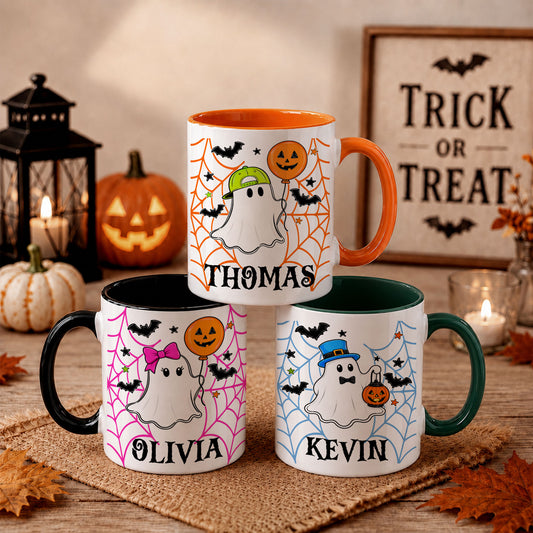 Personalized Halloween Family Mug Set - Custom Name Ghost Accent Mug - Matching Halloween Mugs for Family, Cute Spooky Gift
