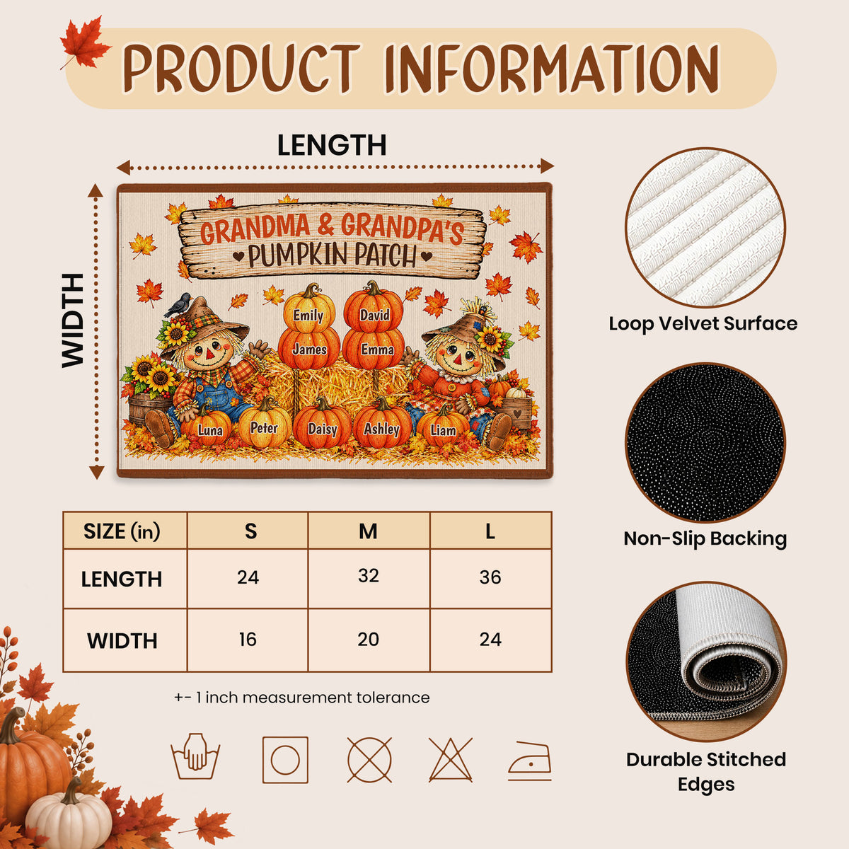 Personalized Thanksgiving Doormat - Grandma Grandpa's Pumpkin Patch Mat - Thanksgiving Gift for Family