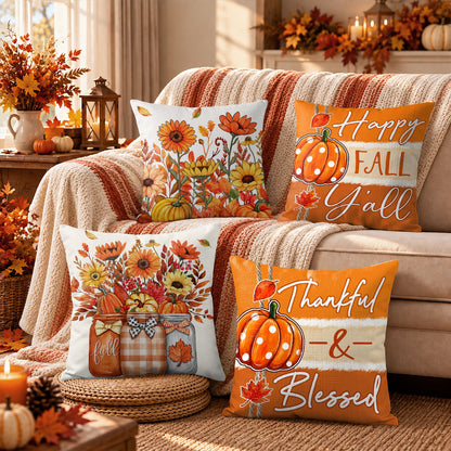 Thanksgiving Fall Decorative Pillow Set of 2 or 4, Harvest Throw Pillows for Home Decor, Gifts for Family