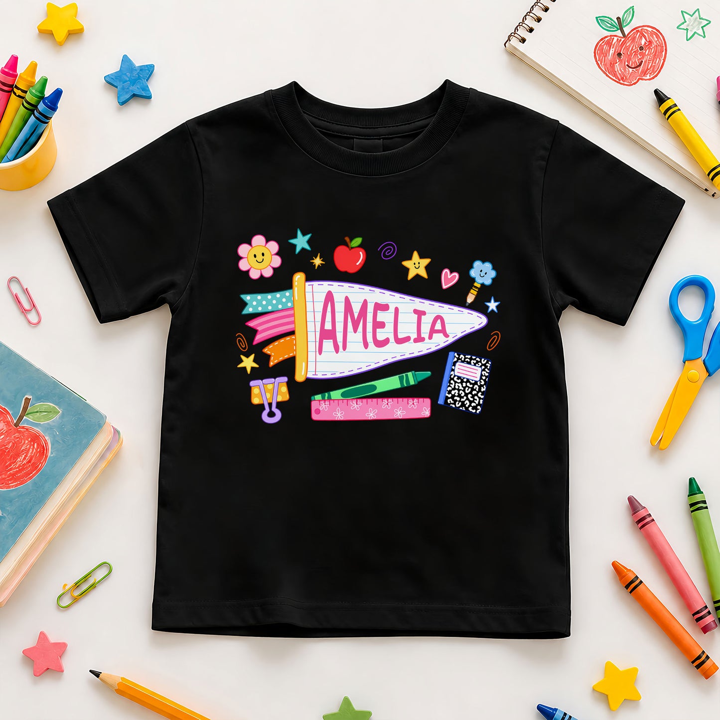 Personalized Colorful Pennant Shirt - Custom Name & Grade Kid T-shirt - Back To School Gift for Boys & Girls