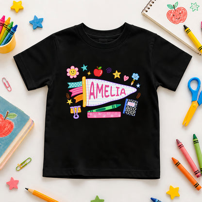 Personalized Colorful Pennant Shirt - Custom Name & Grade Kid T-shirt - Back To School Gift for Boys & Girls