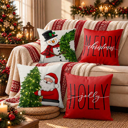 Christmas Decorative Pillow Set of 2 or 4, Santa Snowman Holiday Throw Pillow for Home Decor, Christmas Gift for Family
