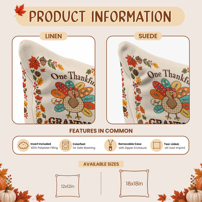 Personalized Thanksgiving Pillow - One Thankful Grandma - Custom Grandma Turkey Throw Pillow -  Thanksgiving Family Gift