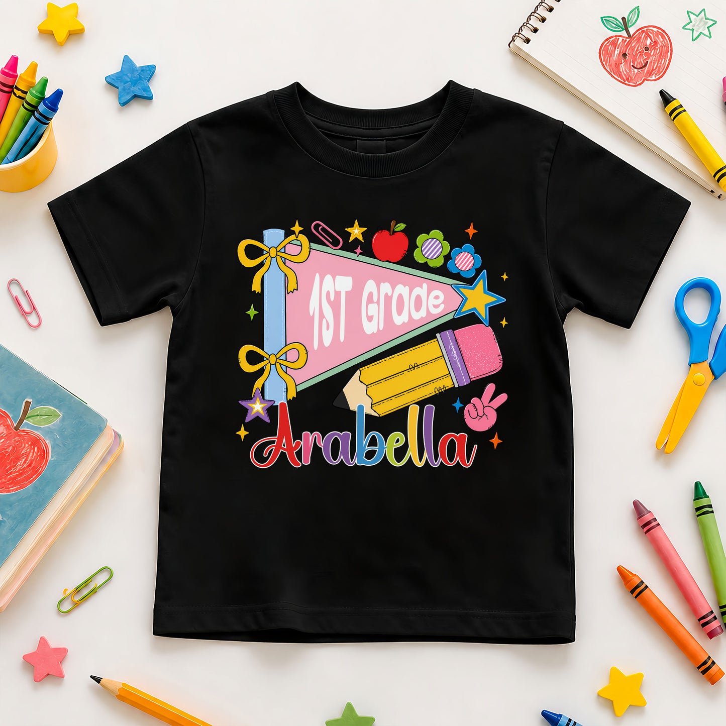 Colorful Pennant Tshirt - Custom Name & Grade Kid T-shirt - Back To School Gift for Boys & Girls