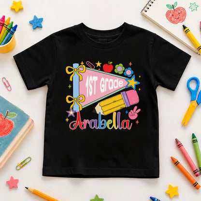 Colorful Pennant Tshirt - Custom Name & Grade Kid T-shirt - Back To School Gift for Boys & Girls