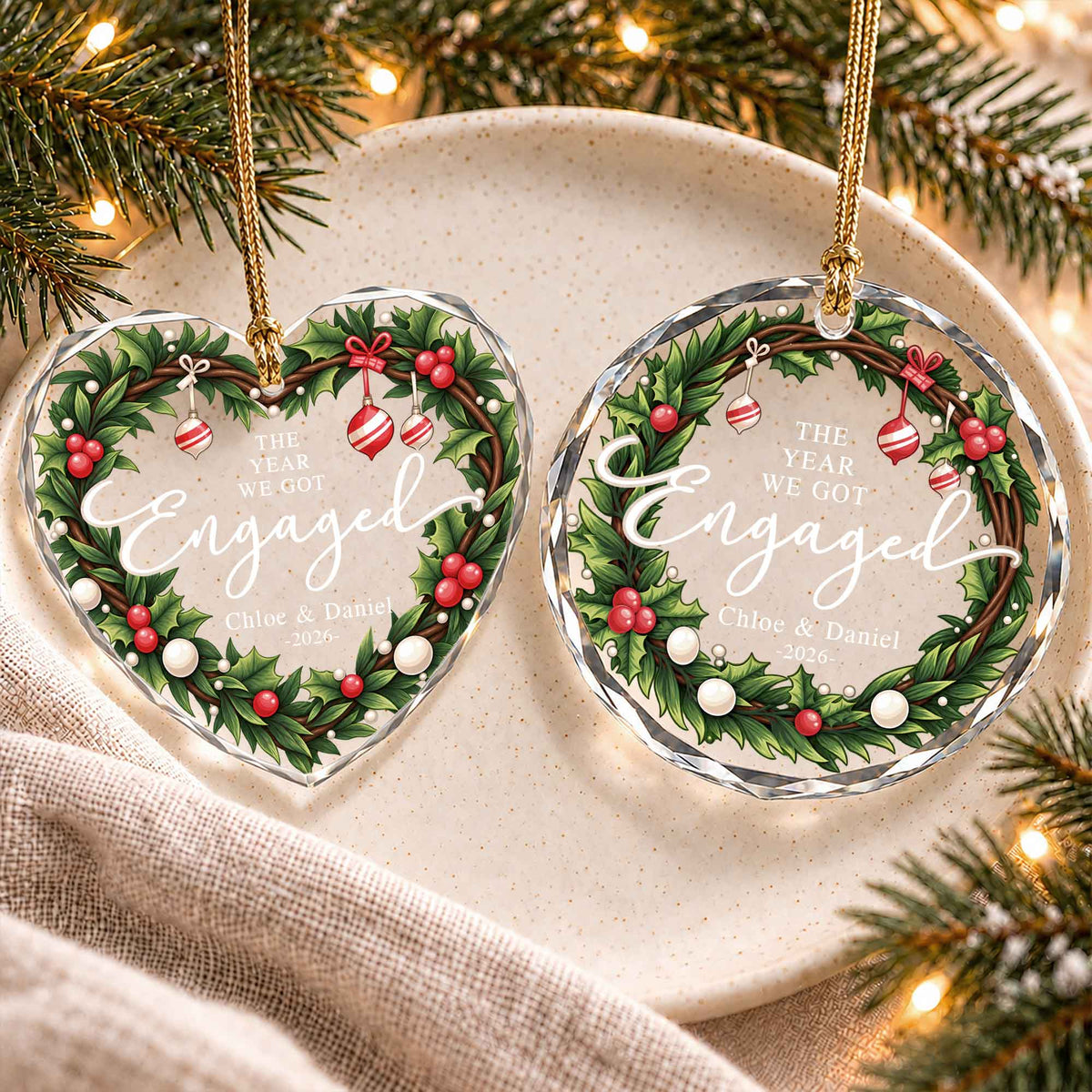 Personalized Gift Engagement Glass Ornament, Custom Couple Names Christmas, Engaged 2026 Christmas Gift For Couple
