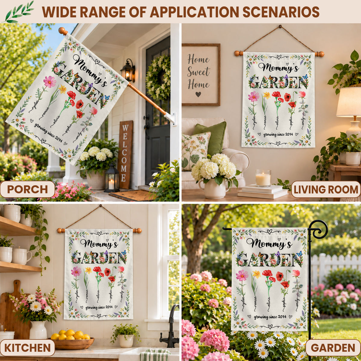 Personalized Garden Flag - Mommy's Garden - Custom Birth Month Flower Flag, Mom Grandma Gift