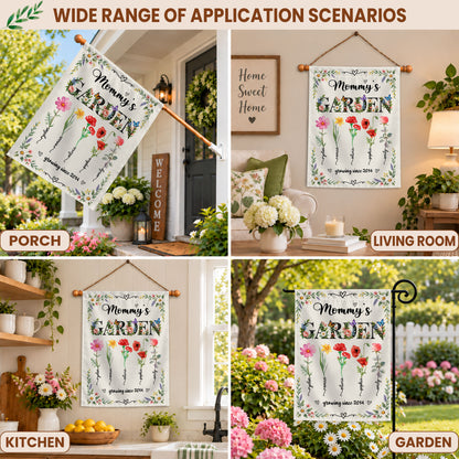 Personalized Garden Flag - Mommy's Garden - Custom Birth Month Flower Flag, Mom Grandma Gift