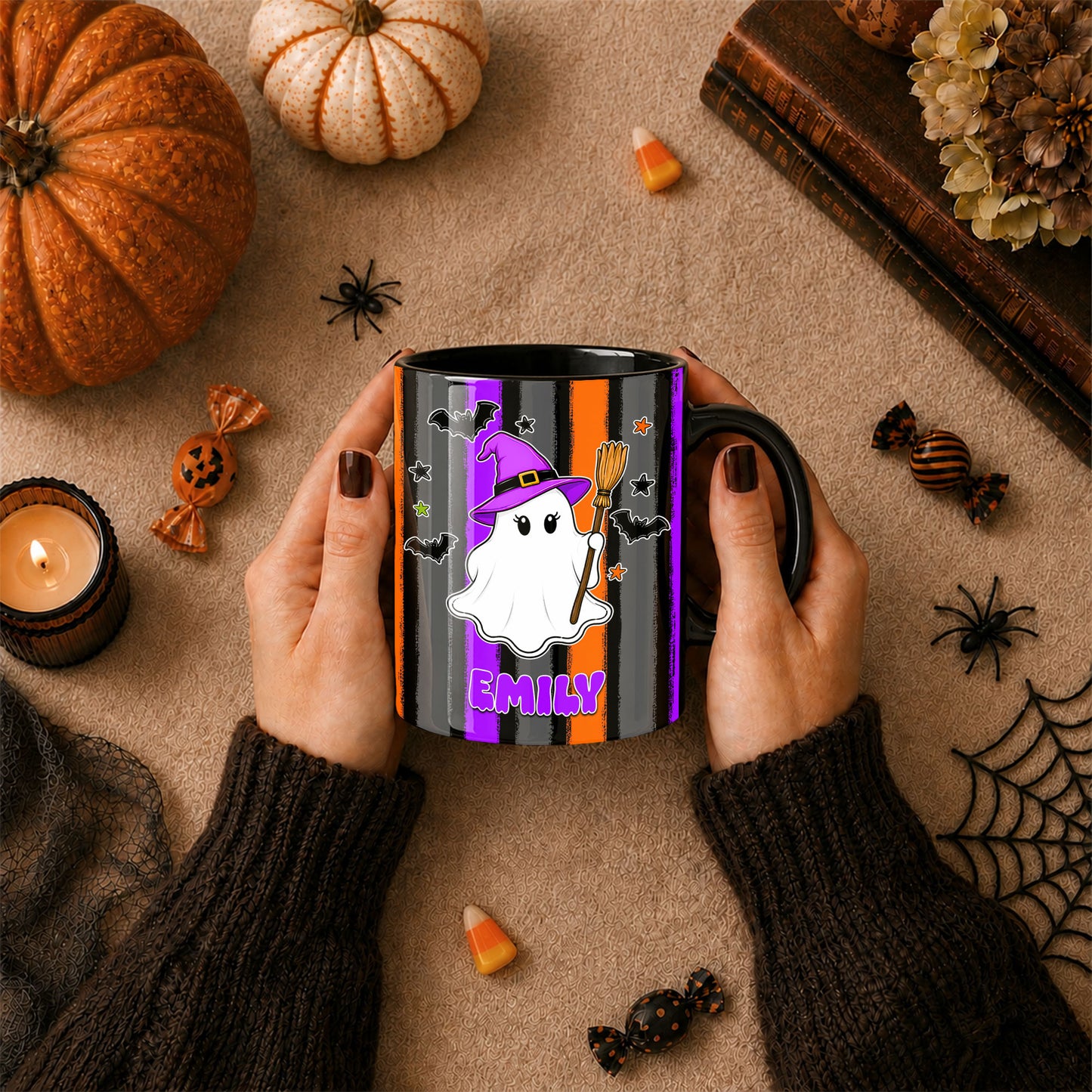 Personalized Halloween Family Mug Set - Custom Name Ghost Coffee Mug - Matching Halloween Mugs for Family, Cute Spooky Gift