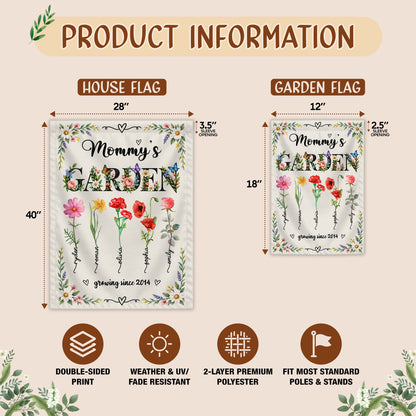 Personalized Garden Flag - Mommy's Garden - Custom Birth Month Flower Flag, Mom Grandma Gift