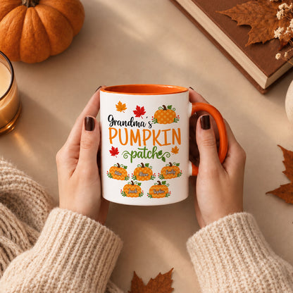 Personalized Thanksgiving Accent Mug - Grandma's Pumpkin Patch Mug - Thanksgiving Gift for Grandma, Mom