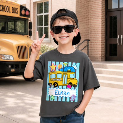 Personalized School Bus Shirt - Custom Name & Grade Kid T-shirt - Back To School Gift for Boys & Girls
