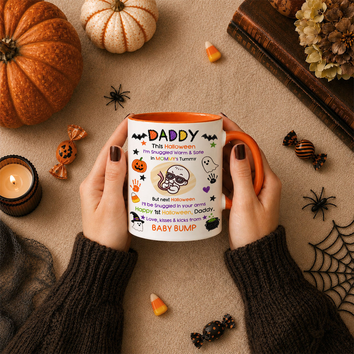 Personalized Baby's First Halloween Mug for New Dad, From Baby Bump - Halloween Gift for New Family