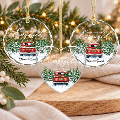 Personalized Gift Engagement Glass Ornament, Custom Couple Names Christmas, Engaged 2026 Christmas Gift For Couple