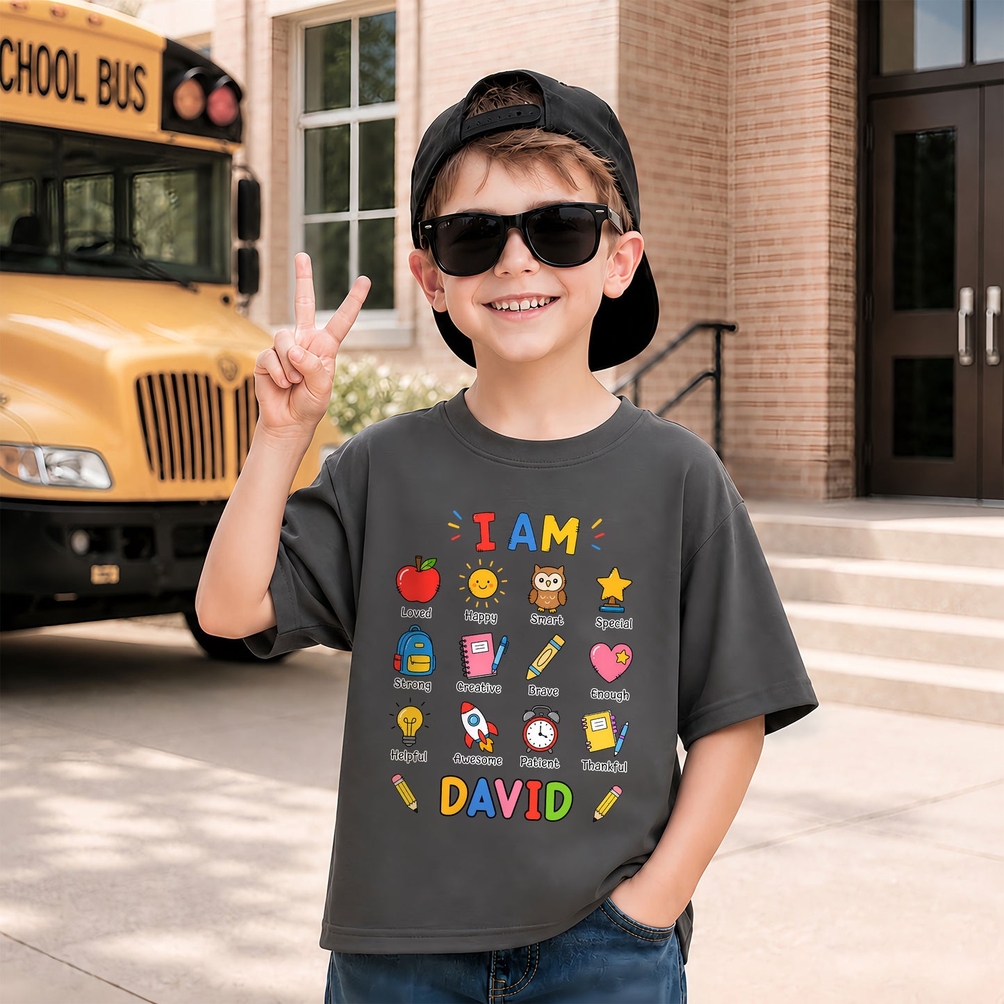 Kid Affirmations Shirt - Custom Name Kid T-shirt - Motivational Back To School Gift for Boys & Girls