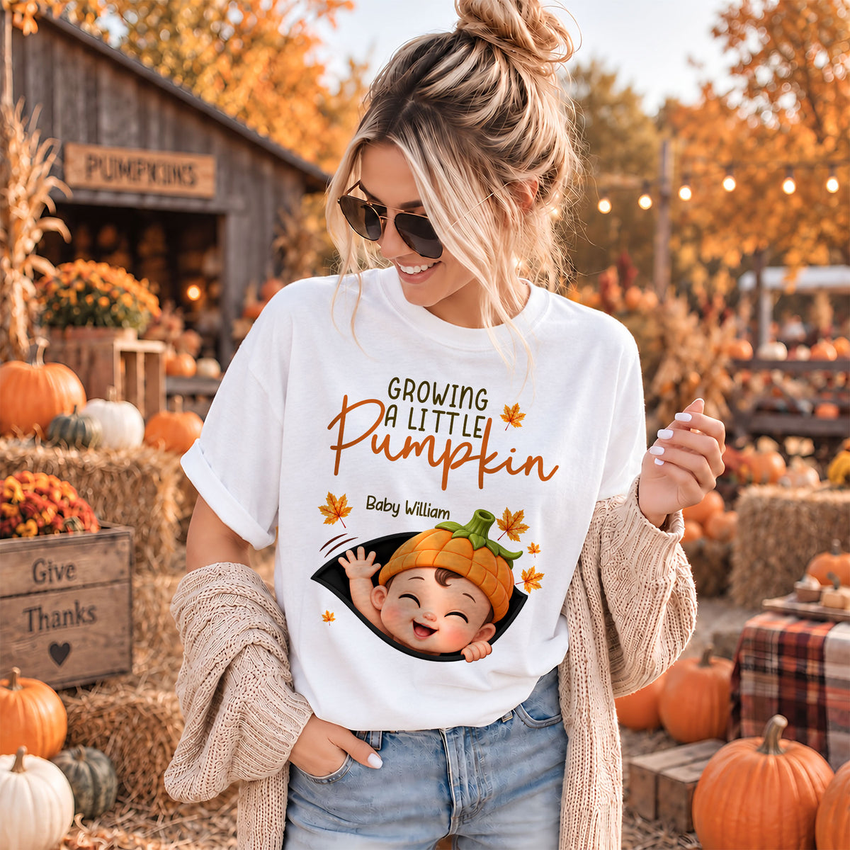Personalized Pumpkin Baby Shirt - Growing A Little Pumpkin Shirt - New Baby Gift