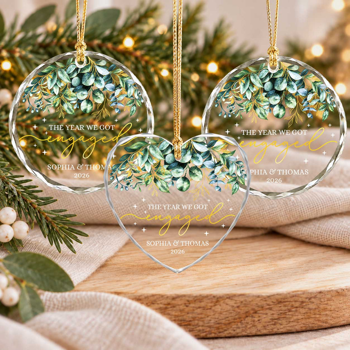 Personalized Gift Engagement Glass Ornament, Custom Couple Names Christmas, Engaged 2026 Christmas Gift For Couple