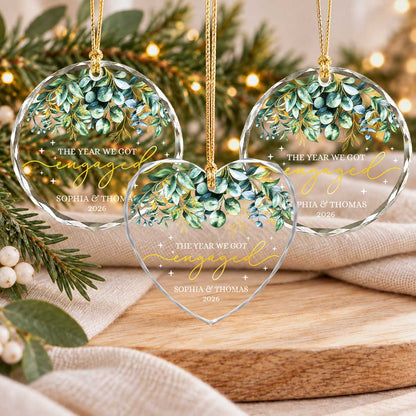 Personalized Gift Engagement Glass Ornament, Custom Couple Names Christmas, Engaged 2026 Christmas Gift For Couple
