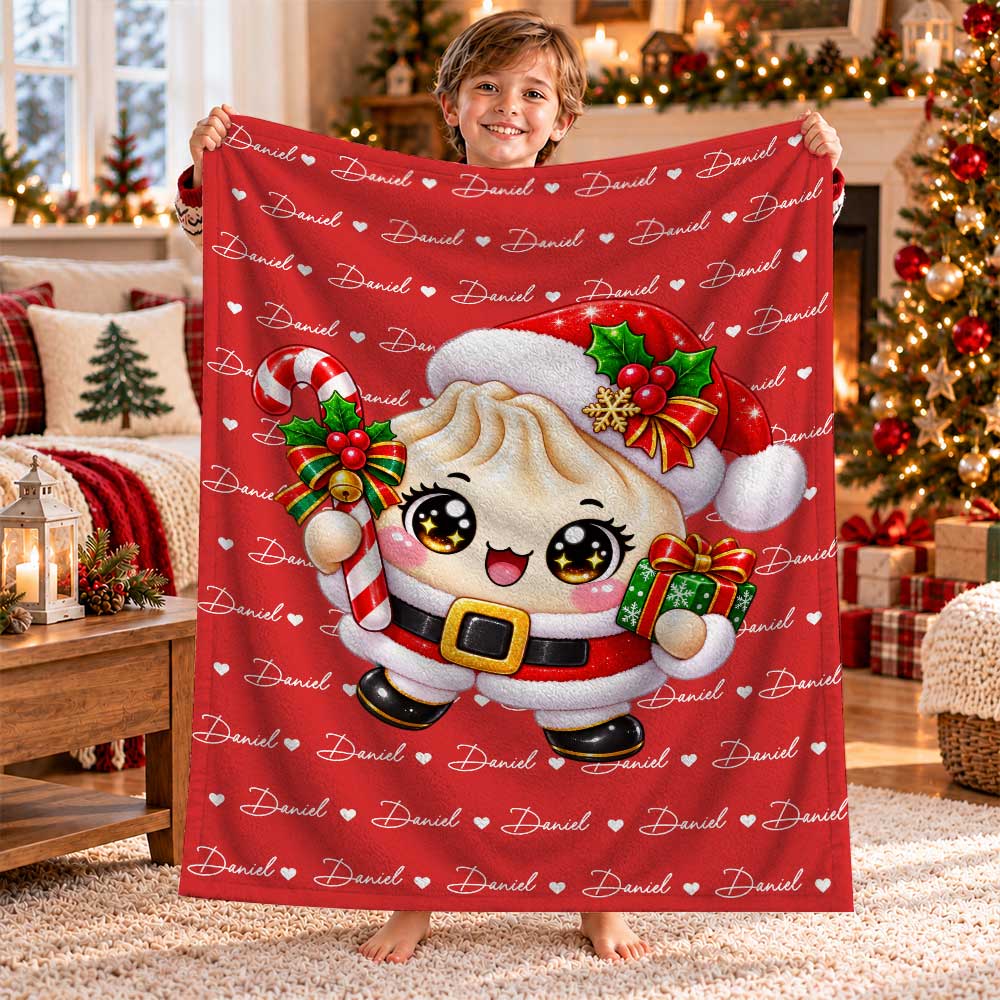 Personalized Christmas Squishy Blanket - Custom Dumpling Characters Christmas Blanket - Cute Christmas Gifts for Kids