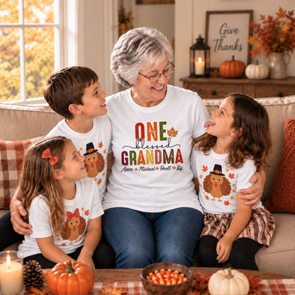 Personalized Thanksgiving Shirt - One Blessed Grandma - Custom Fall Gift for Grandma, Mom