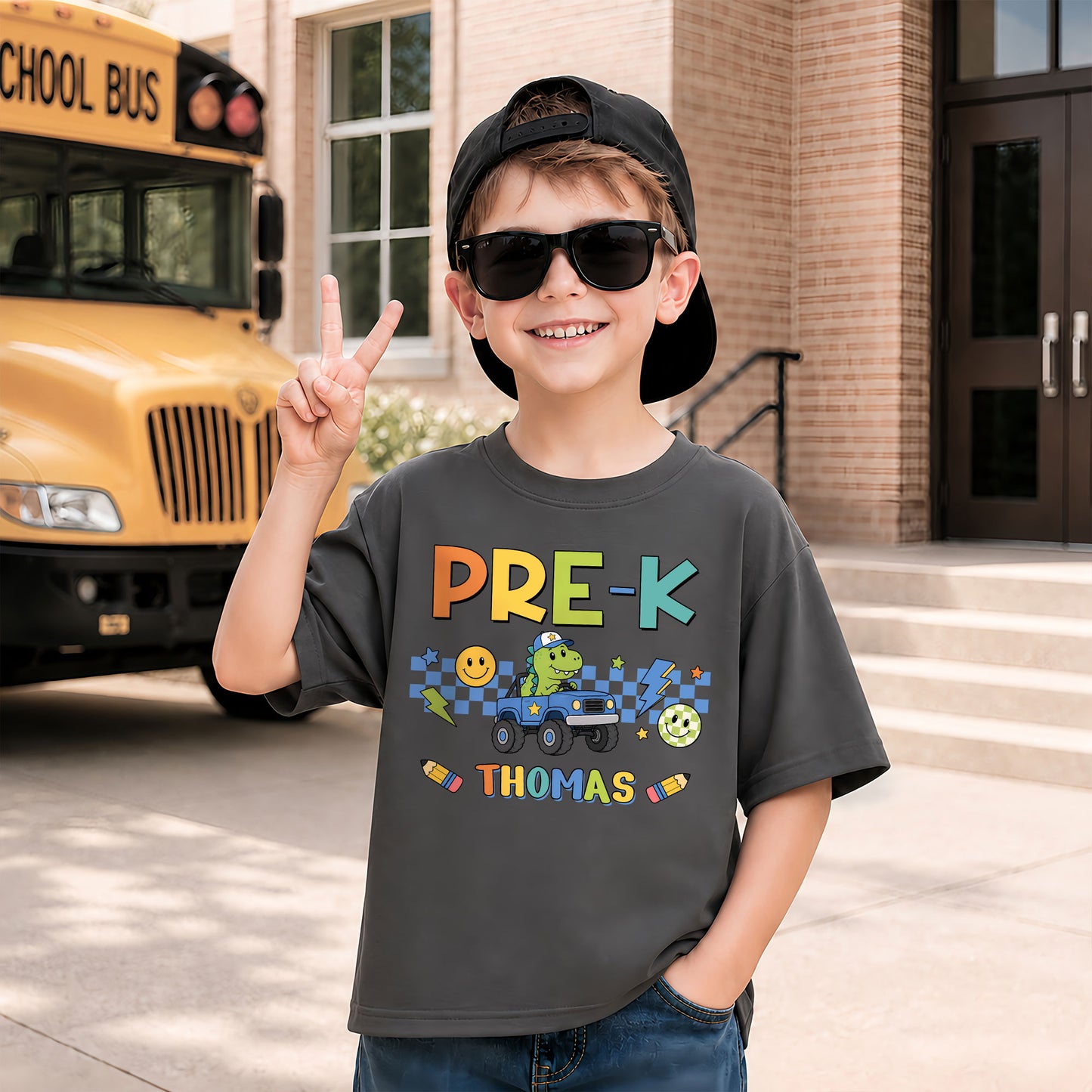 Personalized Dinosaur School Shirt - Custom Name & Grade Kids T-Shirt - Back To School Gift for Boys