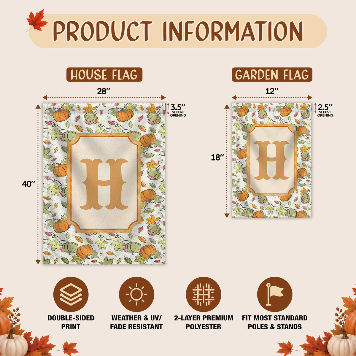 Personalized Thanksgiving Garden Flag - Custom Monogram Initial Flag - Thanksgiving Outdoor Gift