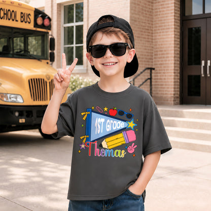 Colorful Pennant Tshirt - Custom Name & Grade Kid T-shirt - Back To School Gift for Boys & Girls