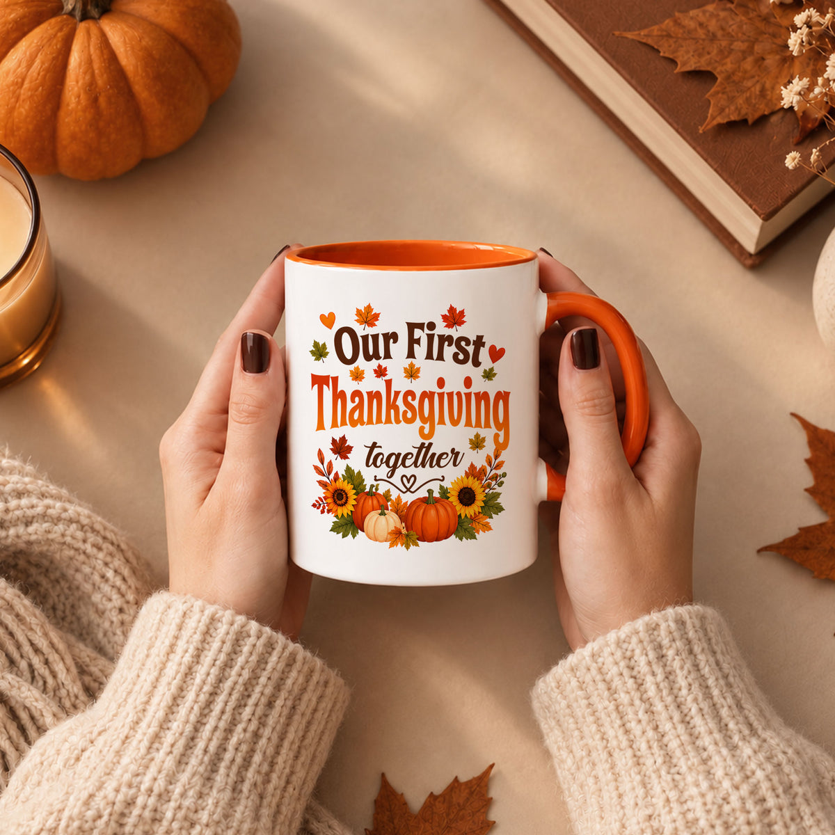 Personalized Thanksgiving Accent Mug – Our First Thanksgiving Together Mug - New Family Thanksgiving Gift