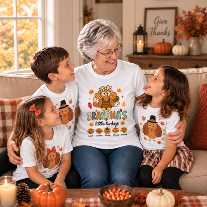 Personalized Thanksgiving Shirt - Grandma's Little Turkeys Shirt - Gift for Grandma, Mom
