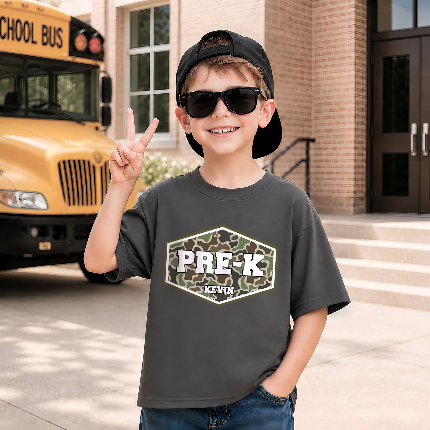 Camo School Shirt - Custom Grade & Name Kids T-Shirt - Back to School Outfit for Boys & Girls