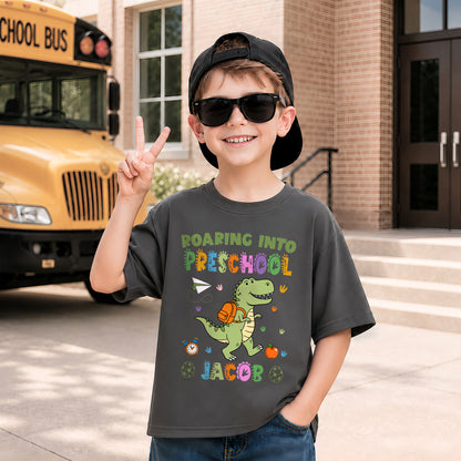 Personalized Dinosaur Tshirt - Custom Name & Grade Kid T-shirt - Back To School Gift for Boys & Girls