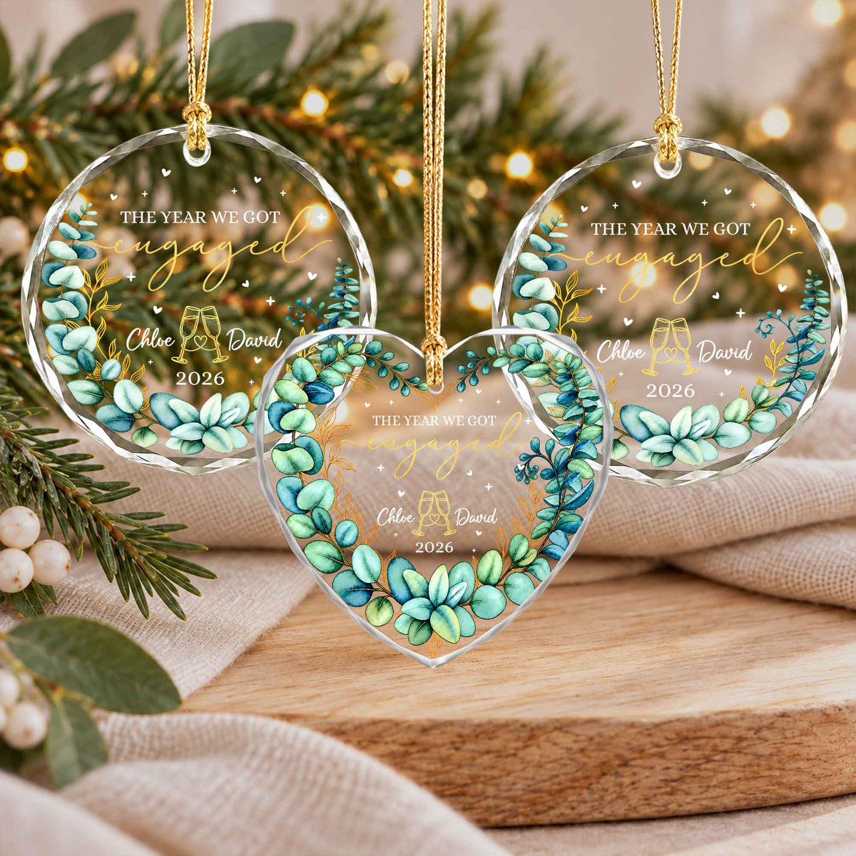 Personalized Gift Engagement Glass Ornament, Custom Couple Names Christmas, Engaged 2026 Christmas Gift For Couple