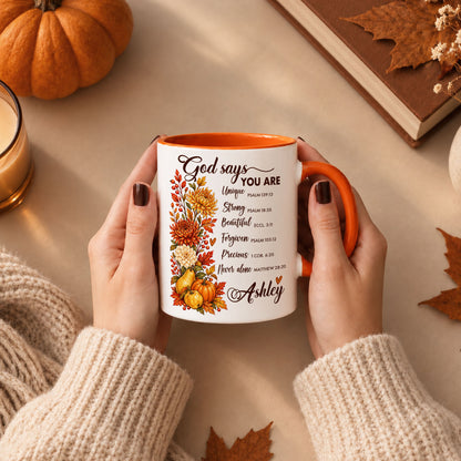 Personalized Thanksgiving Mug - God Says You Are Christian Coffee Cup - Fall Faith Gift for Friends, Self Gift
