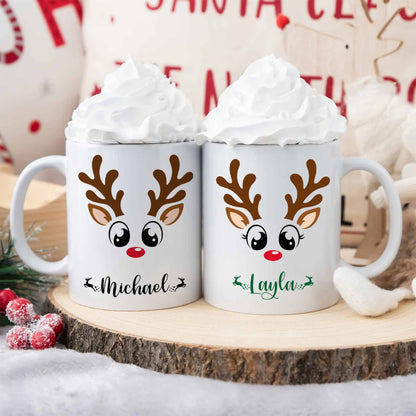 Personalized Christmas Matching Mug - Reindeer Mug Sets for Families, Groups, Businesses & Teams - Christmas Gift