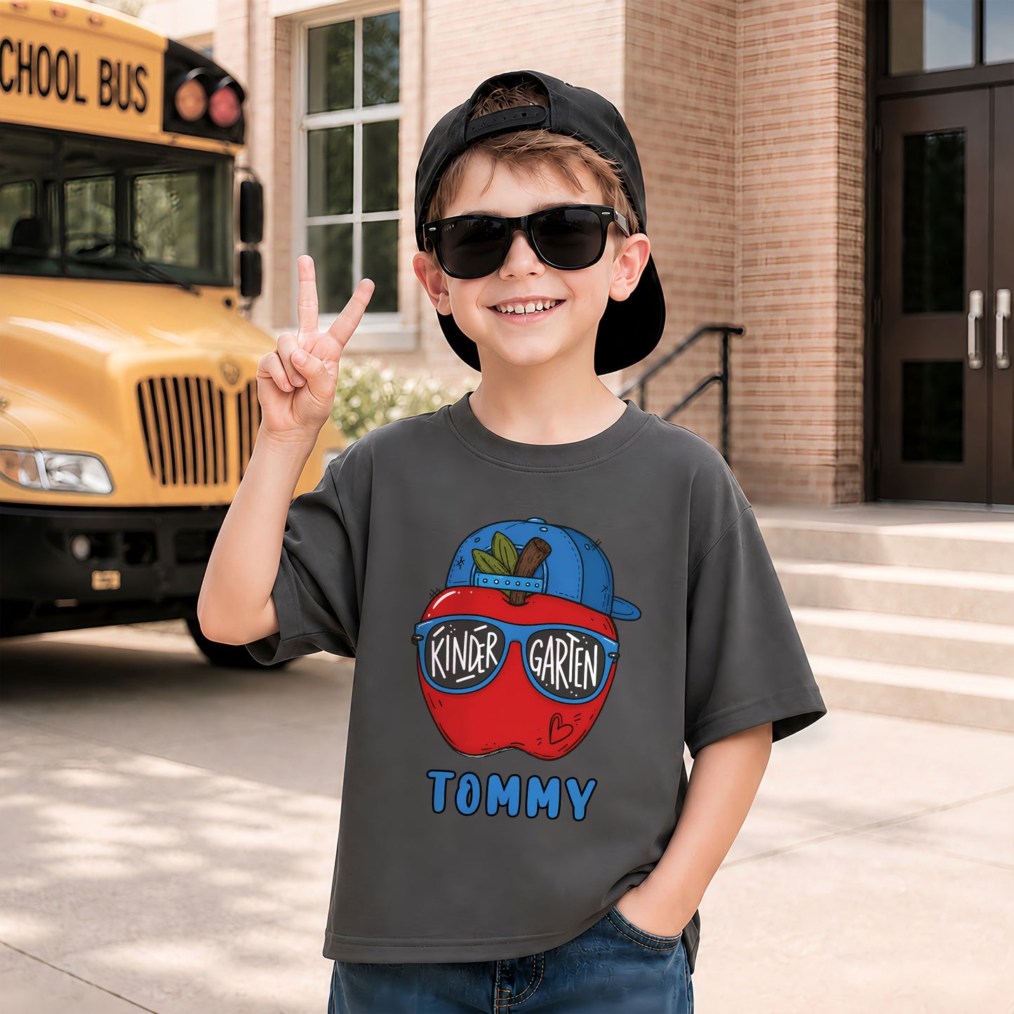 Apple School Shirt - Custom Kid Name & Grade T-shirt - First Day of School Gift for Boys & Girls