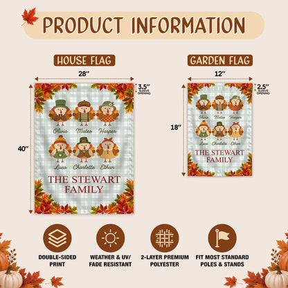 Personalized Thanksgiving Garden Flag - Custom Family Name Turkey Flag - Thanksgiving Outdoor Decor