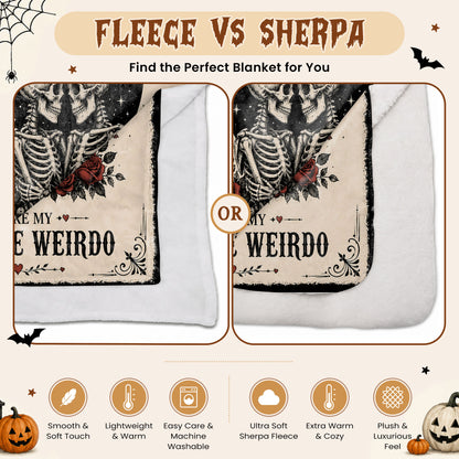 Skeleton Couple Blanket, Gothic Halloween Gift for Couples, Weird Love Design, Personalized Fleece Blanket & Sherpa Blanket