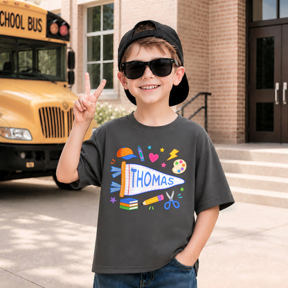 Personalized Colorful Pennant Shirt - Custom Name & Grade Kid T-shirt - Back To School Gift for Boys & Girls