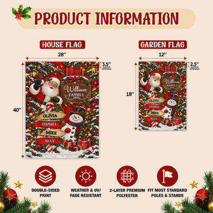 Personalized Christmas Garden Flag - Custom Family Name Santa Claus Flag - Christmas Home Decor