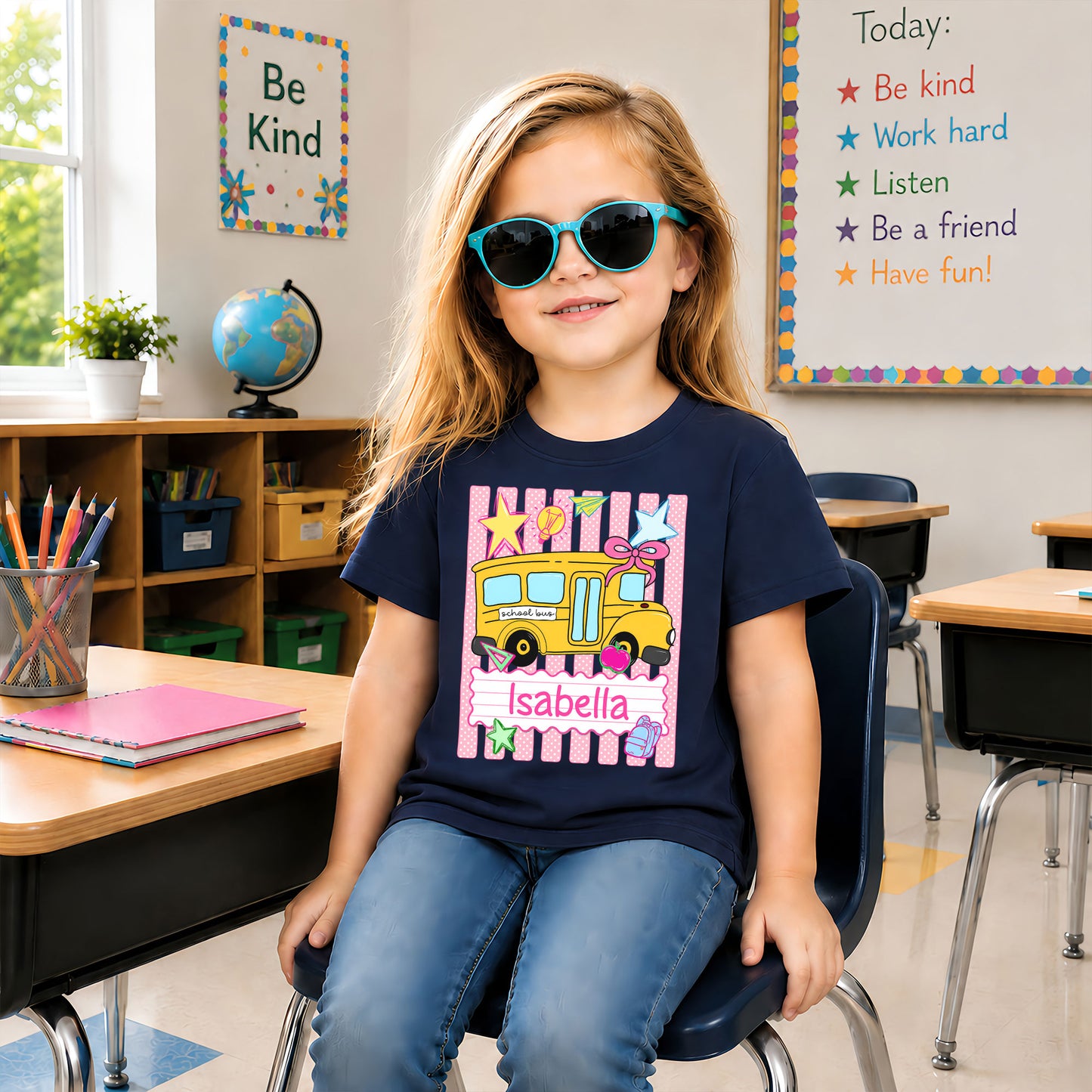 Personalized School Bus Shirt - Custom Name & Grade Kid T-shirt - Back To School Gift for Boys & Girls