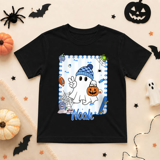 Personalized Halloween T-Shirt for Boys & Girls - Custom Name Ghost Pumpkin Shirt - Halloween Gift for Kids