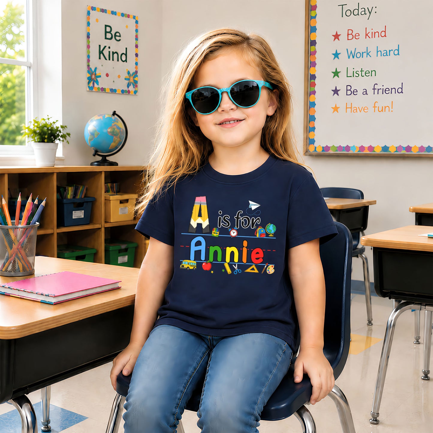 Colorful Alphabet School Shirt - Custom Name Kid T-shirt - Back To School Gift for Boys & Girls