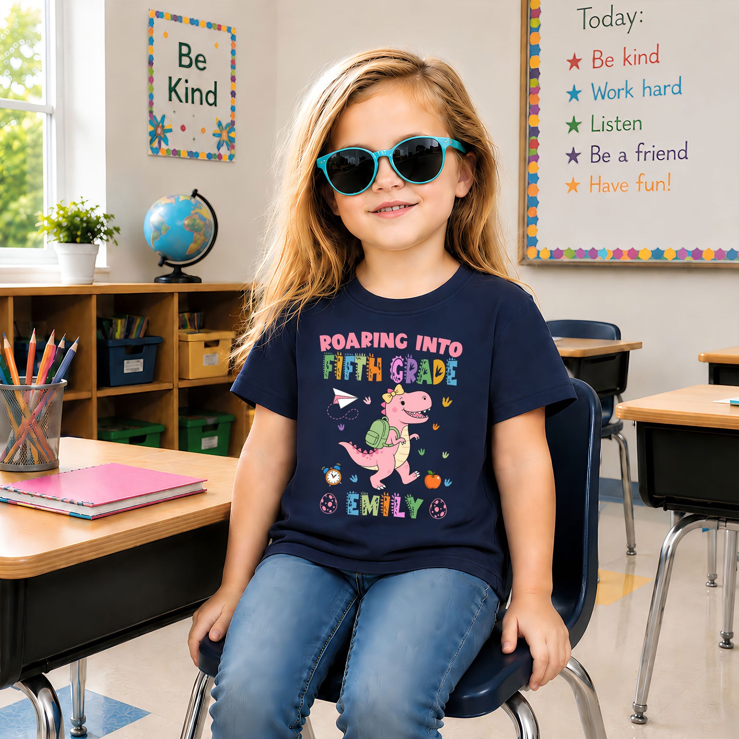 Personalized Dinosaur Tshirt - Custom Name & Grade Kid T-shirt - Back To School Gift for Boys & Girls