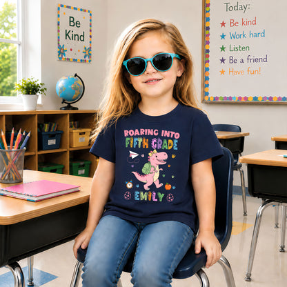 Personalized Dinosaur Tshirt - Custom Name & Grade Kid T-shirt - Back To School Gift for Boys & Girls