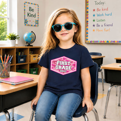 Camo School Shirt - Custom Grade & Name Kids T-Shirt - Back to School Outfit for Boys & Girls
