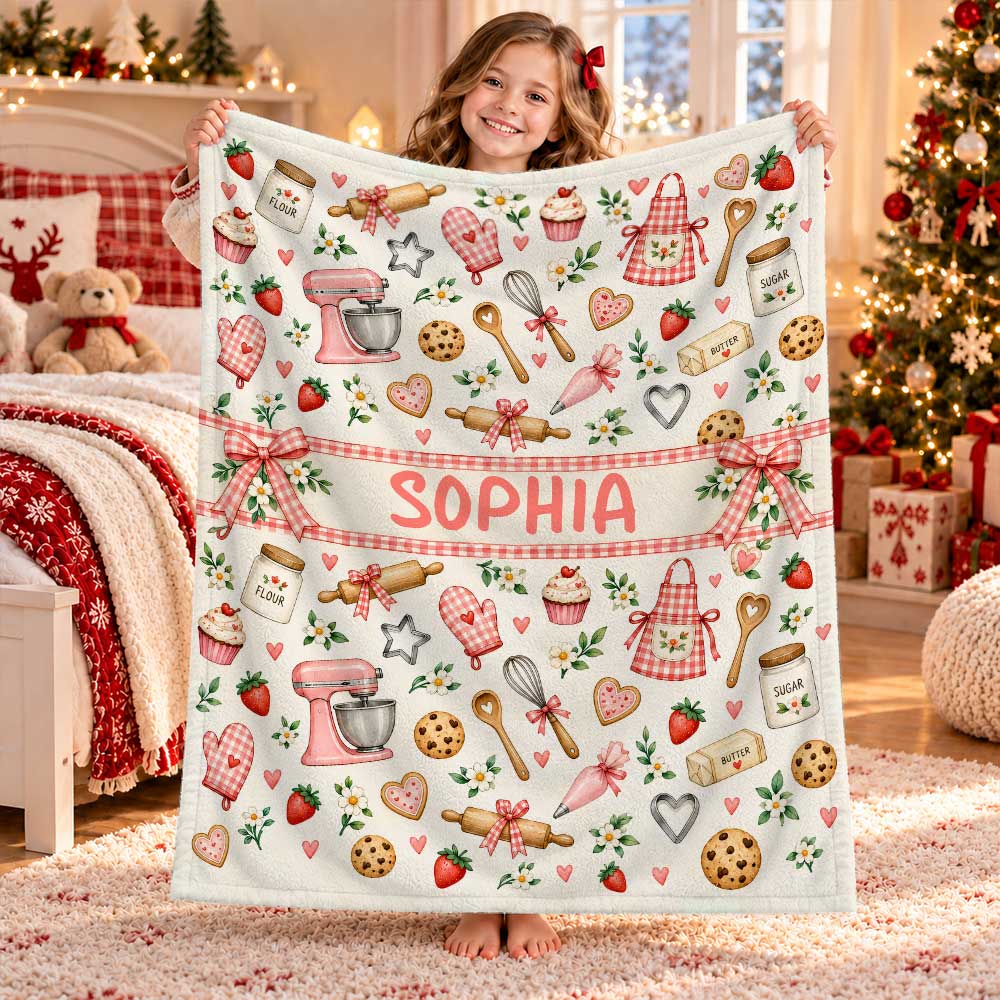 Personalized Baker Blanket - Custom Kid Name Baking Blanket - Christmas Gift, Birthday Gift for Kids, Daughters