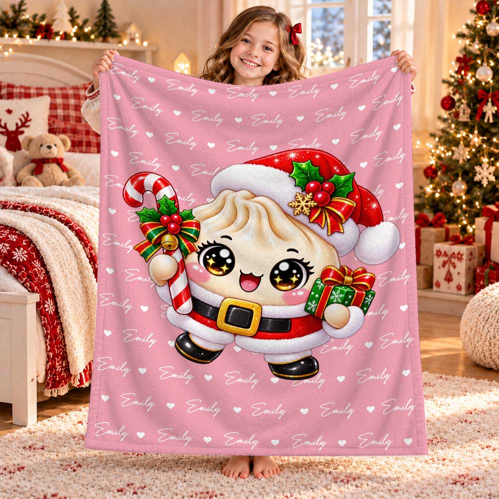 Personalized Christmas Squishy Blanket - Custom Dumpling Characters Christmas Blanket - Cute Christmas Gifts for Kids