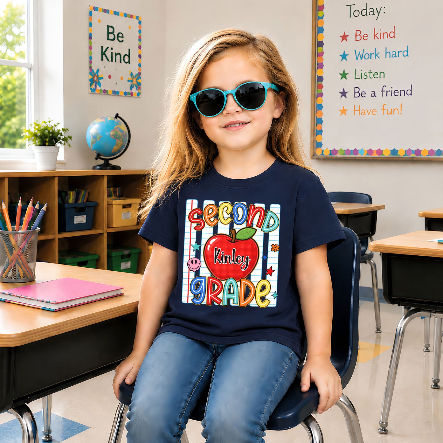 Personalized Colorful School Shirt - Custom Name & Grade Kid T-shirt - Back To School Gift for Boys & Girls